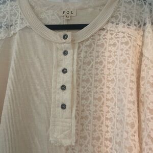 POL Ivory Lace Button-Up Blouse